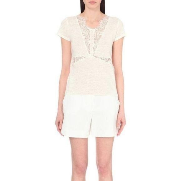 Maje Cream Short Sleeve Lace Tee - Picture 1 of 8